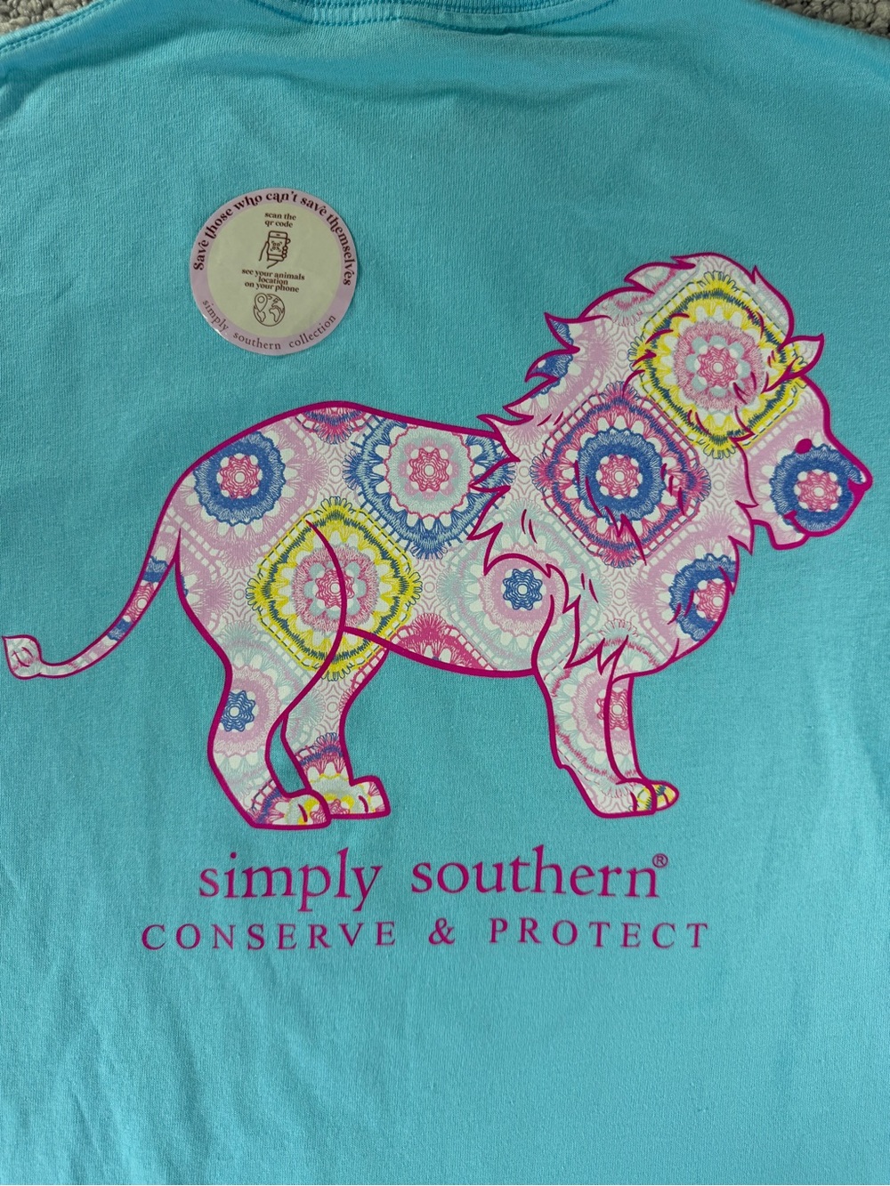 Simply Southern Light Teal Blue Long Sleeve Tee Lion Tracker Conservation Size S - Picture 6 of 8
